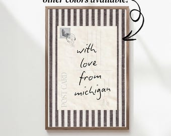 from Michigan with love from Michigan wall art | vintage postcard print | lake house wall art | rustic farmhouse kitchen decor | SHIPPED