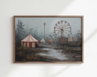 spooky amusement park art | playful vintage halloween decor | moody gothic halloween wall decor | dark cottagecore painting | SHIPPED