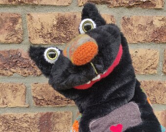 Black cat - full body hand puppet