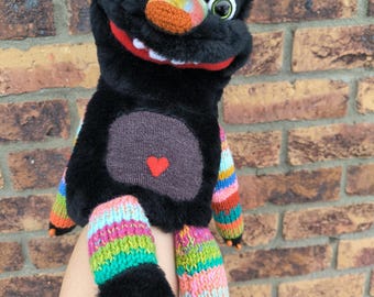 Black cat - full body hand puppet