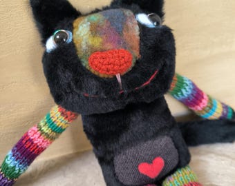Black cat,  unique ooak stuffed soft cat toy