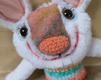 White bunny,  unique ooak stuffed soft cat toy