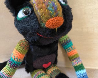Black cat,  unique ooak stuffed soft cat toy