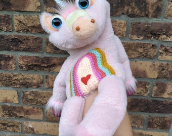 Pink unicorn - full body hand puppet.