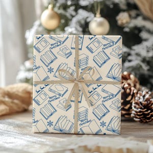 Chinoiserie Bookish Christmas Gift Wrapping Paper Blue Christmas Toile Gift Wrap Elegant Wrapping Paper Roll