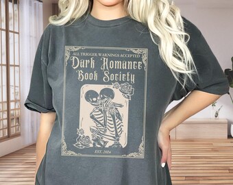 Dark Romance Trigger Warnings Book Society Book Lover Gothic Retro Bookish Merch Comfort Colors Tshirt Gift for Readers Friends Girlfriend