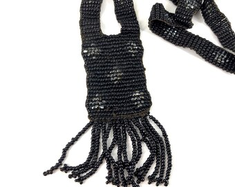 Antique Art Deco 1920's Black Beaded Necklace Flapper Style