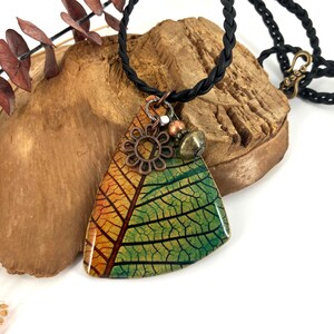 Large Handcrafted Polymer Leaves  on unique Necklace with Pin Option