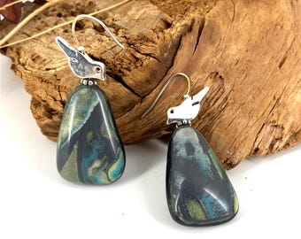 Sweet Silver Birdies Earrings Perched on a Glowing Midnight Tree