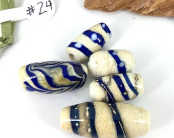 Unique sets of Handmade Lampwork Blue and WhiteGlass Beads