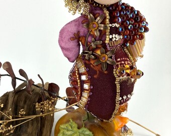 Ooak Sitting on a "Pumkin" Handmade Beaded Art Doll
