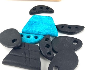 Rustic 3 hole Ceramic Spacer Beads in Blue and Black for necklaces or bracelet