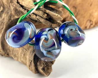 Blue Beads at Nightfall Handmade Lampwork bead sets