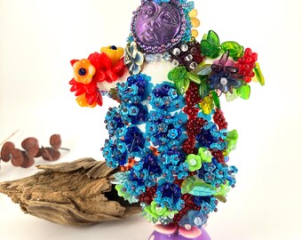 Purple Faced Flower Garden OOAK Handmade Beaded Collectors Doll