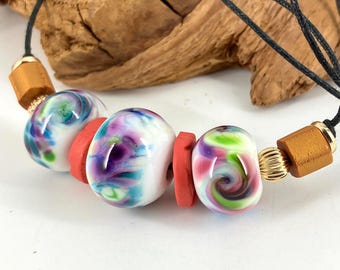 Confetti Swirls Lamp-work Beads Adjustable Necklaces
