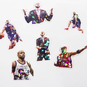 VINCE CARTER (Raptors) - Opakowanie 6 sztuk - Naklejka holograficzna Premium, przezroczysta/biała – łatwa w aplikacji – na laptopy, samochody, okna itp.