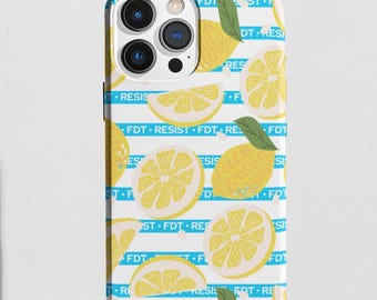 Anti-Trump iPhone Case, Lemons & Stripes, FDT Resist Message, Resist Phone Cover, Political Protest Gift For Activist Pro 11, 12 13 14 15 16