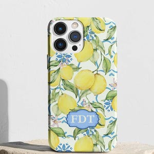 Personalized Lemon Monogram iPhone Case, Cottagecore Phone Cover, Birthday Gift for Mom Bestie or Sister, X Max, Pro, 11, 12, 13, 14, 15, 16
