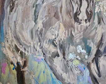 Canvas: JUSTIN, Horse wall art, Horse painting, Horse running, Appaloosa, appaloosa painting, Horse, Hooves, blue and greens