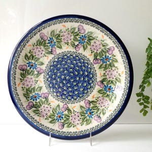 10-1/4&quot; diameter dinner plate lilac pattern handmade signed polish pottery stoneware microwave dishwasher oven safe gift Kalich Poland