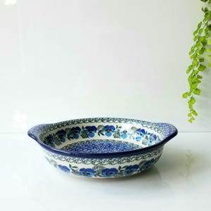 baker 6-1/4": Blue pansies pattern Hand-Painted Polish Pottery Stoneware