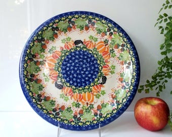 Handmade Hedgehog Plate 10-1/4": Polish Pottery Stoneware, Signed Kalich Poland
