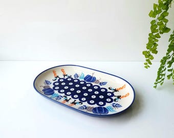 Handmade Polish Pottery Oval platter: Halloween Pattern Stoneware, Manufaktura company