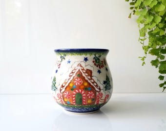 16oz bubble mug polish pottery stoneware gingerbread house pattern