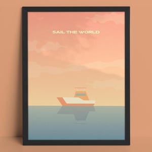 Sail the World – Digital Poster with a Minimalist Boat Design | Digital download PRINTABLE wall art | pdf, png, home print - wall poster