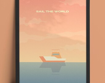 Minimalistische bootafdruk: poster kustzonsondergang (digitale download)