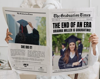 Newspaper Grad Party Template, Senior Graduation Announcement, College News Tabloid Photo Invite, Newspaper for Photography Instant Download