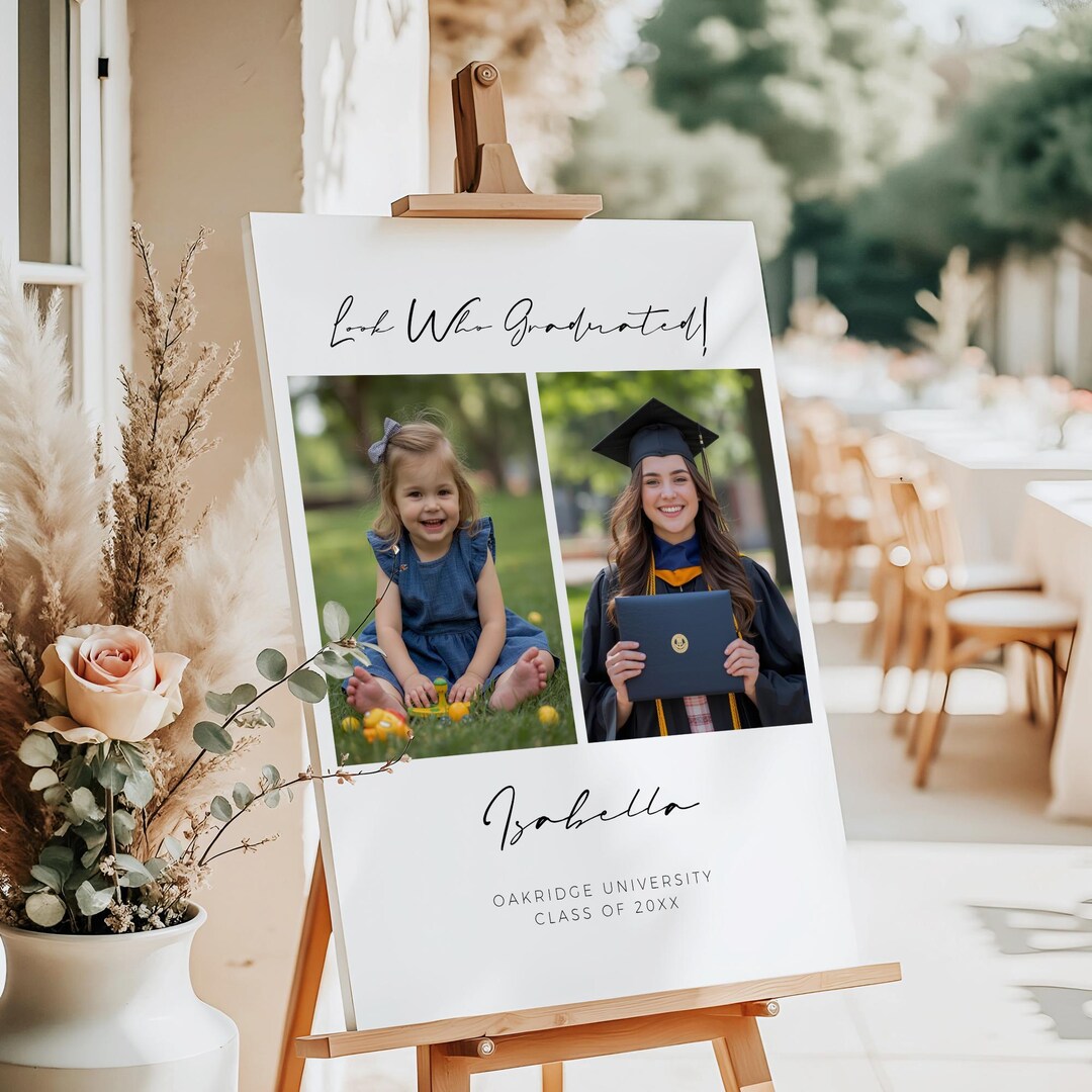 Look Who Graduated Sign Template, Graduation Welcome Sign With Photo ...