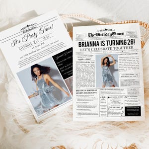 Personalized Birthday Newspaper Template, Editable 26th Birthday Party Prop, Vintage Newsprint Invitation, Retro Newspaper Style Invite