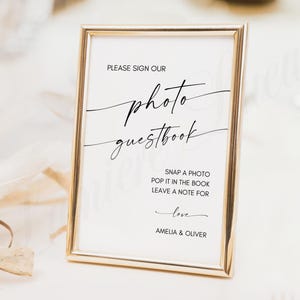 Photo Guestbook Sign Template, Printable Photo Guestbook Sign, Polaroid Wedding Sign, Leave A Photo Signage Snap It, Digital Download, CANVA