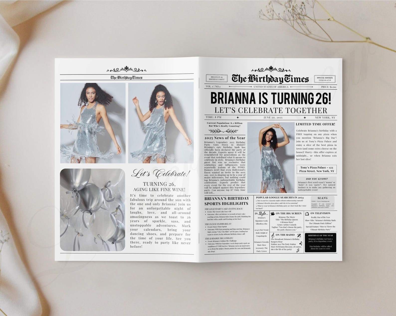 Personalized Birthday Newspaper Template: Retro Newsprint Invite ...