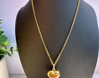 Heart Charm Solid Gold Pendant, 18K Solid Gold and Dainty Puffy Heart Unique Pendant Jewelry