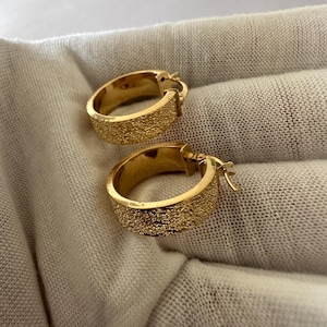 18K Solid Gold Earrings, Hammered Gold Earrings, Minimal Earrings, Solid Gold Hoops, Real Gold Earrings, Gift For Girlfriend, Earrings Hoops