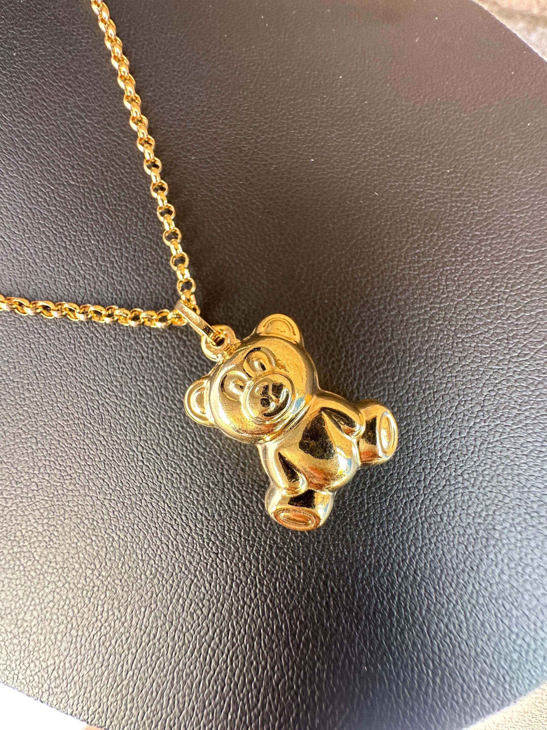 18K Solid Gold Teddy Bear Delicate Dainty Necklace Jewelry Gift for Mom, Bear New Mom Pendant Necklace
