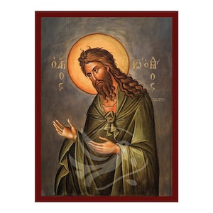 Saint John the Forerunner Icon, Handmade Byzantine icon of John the Baptist, Religious art wall hanging plaque, christian gift