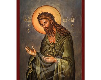 Saint John the Forerunner Icon, Handmade Byzantine icon of John the Baptist, Religious art wall hanging plaque, christian gift