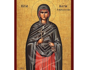 Ikona Świętej Marii Magdaleny, ręcznie wykonana bizantyjska ikona Agia Maria Magdalini, religijna tablica ścienna, prezent chrześcijański