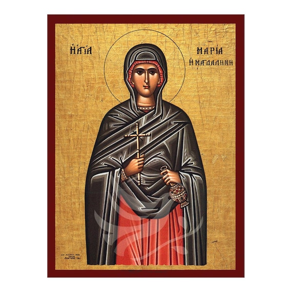 Saint Mary Magdalene Icon, Handmade Byzantine Icon of Agia Maria