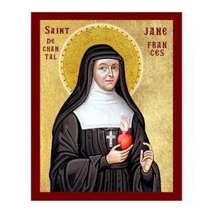 Icône Sainte Jeanne de Chantal, icône religieuse de Sainte Jeanne faite main, plaque murale d&#39;art byzantin, art religieux chrétien