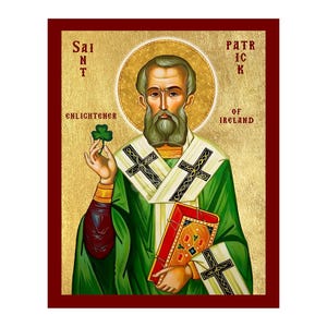 Saint Patrick of Ireland Icon, Handmade Religious Icon of Saint Patrick, Byzantine Art Wall Hanging Plaque, Christian Religious Art