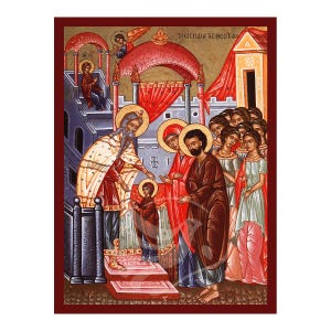 Virgin Mary The Entry of the Theotokos Icon, Handmade Greek icon of Eisodia tis Theotokou, Byzantine art wall hanging plaque, christian gift