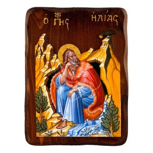 Prophet Elijah icon, Handmade Greek Orthodox icon of Prophet Elijah, Byzantine art wall hanging plaque, religious gift, christian decor