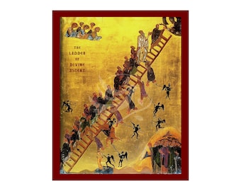 The Ladder of the Divine Ascent Icon, Handmade Icon of Ladder Divine Ascent, Byzantine Art Wall Hanging Plaque, Christian Religious Art
