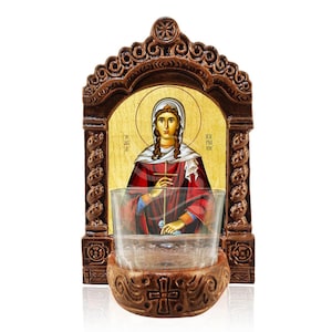 Saint Cyriaca Vigil Lamp, Saint Kyriaki the Great Martyr Greekmade Tabletop Icon, Handmade Ceramic Vigil Lamp with Glass Cup