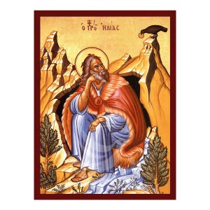 Prophet Elijah Icon, Handmade Greek icon of Prophet Elijah, Byzantine art wall hanging plaque, christian gift