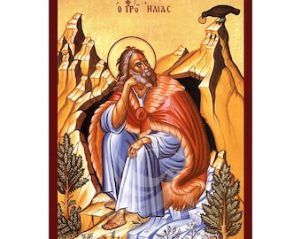 Prophet Elijah Icon, Handmade Greek icon of Prophet Elijah, Byzantine art wall hanging plaque, christian gift